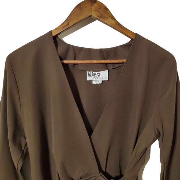 Vintage 70s Lisa Peron Blouse Size S High Fashion Origami Top Muted Green Womens - Picture 3 of 8